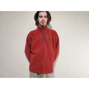 The North Face A5 Waffle Knit 1/4 Zip Red Gray Trim Sweatshirt Mens Size M
